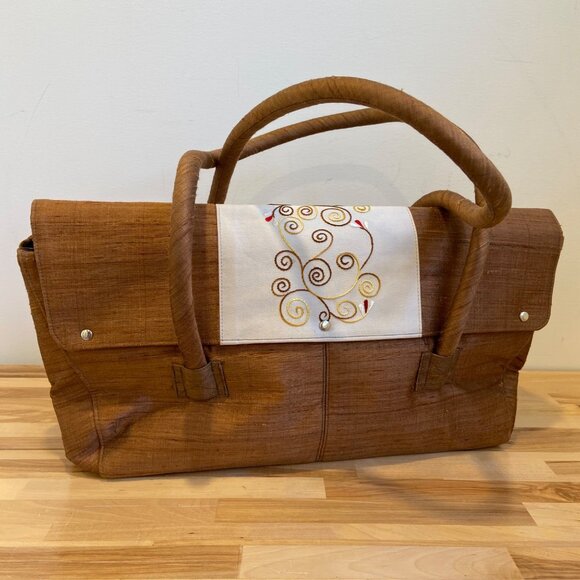 Vintage NWT Handcrafted Bamboo Fiber Handbag With Embroidered Flap By Concubine - Picture 6 of 15